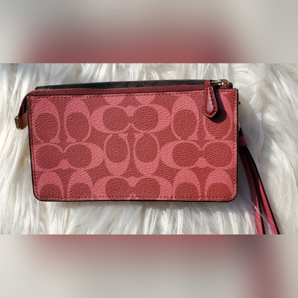 Coach Foldover Wristlet, Signature Canvas Leather, Colorblock - Picture 3 of 12